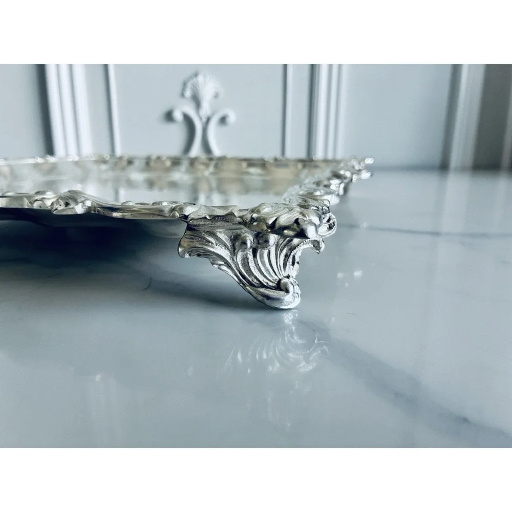 Vintage Birmingham Victorian Style Silver Plated Square Platter Trays Set Of 2
